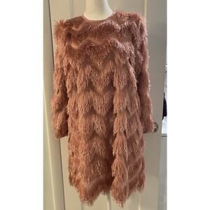 ANTHROPOLOGIE Hutch Chevron Fringe Mini Flapper Rose/Pink Statement Dress XXS
